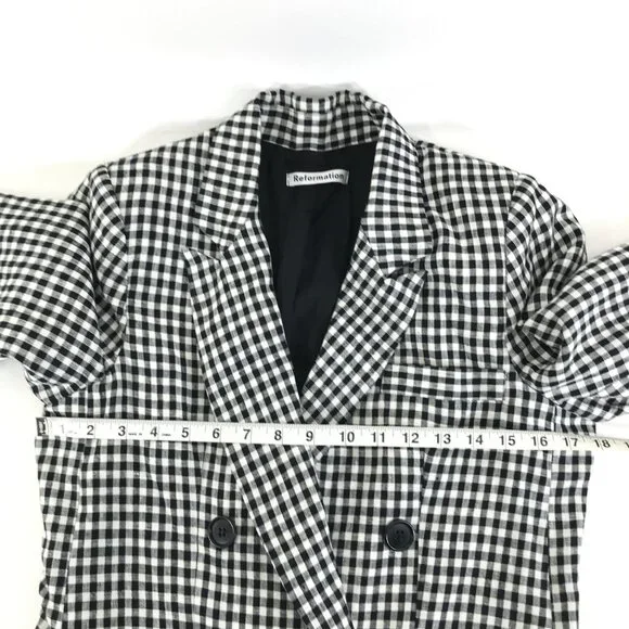 Reformation Rae Gingham Check Double Breasted Blazer Women's Small Linen Career